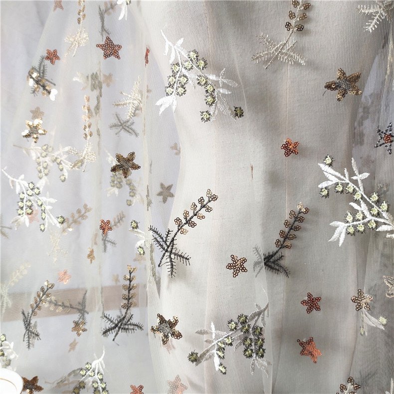Ready Goods 3D Floral Sequin Lace Sequin Tulle Embroidery Fabric