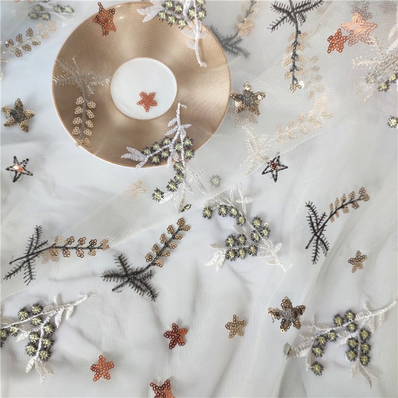 Ready Goods 3D Floral Sequin Lace Sequin Tulle Embroidery Fabric