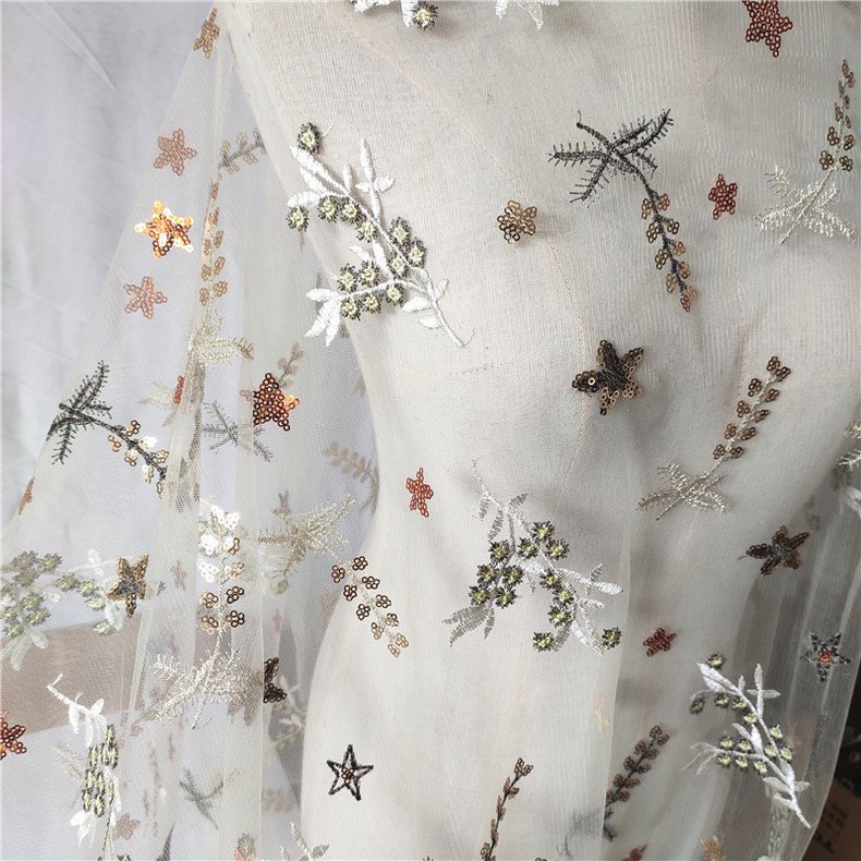 Ready Goods 3D Floral Sequin Lace Sequin Tulle Embroidery Fabric