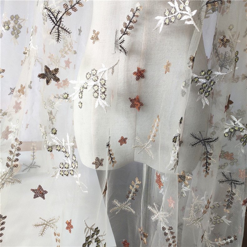 Ready Goods 3D Floral Sequin Lace Sequin Tulle Embroidery Fabric