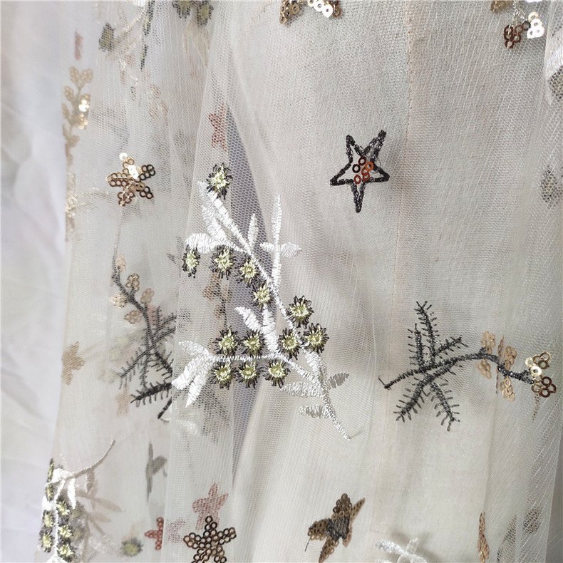 Ready Goods 3D Floral Sequin Lace Sequin Tulle Embroidery Fabric