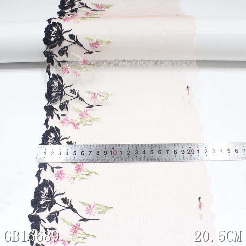 Fancy Embroidery Border Lace 21CM Nude Embroidered Lace Trim Mesh Fabrics Lace for Women sexy lingerie
