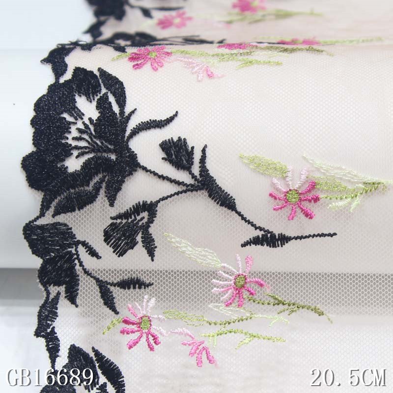 Fancy Embroidery Border Lace 21CM Nude Embroidered Lace Trim Mesh Fabrics Lace for Women sexy lingerie