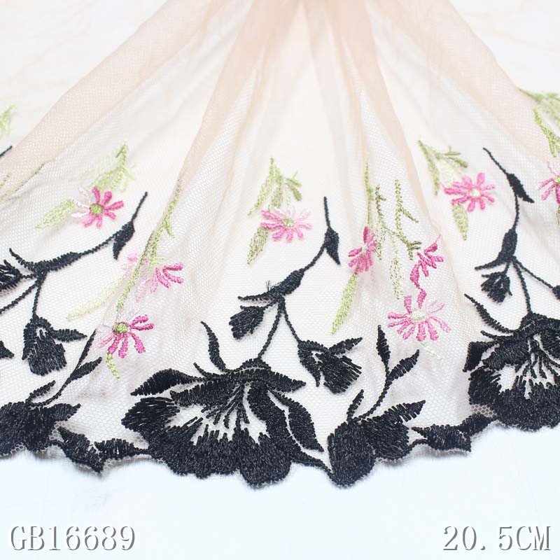 Fancy Embroidery Border Lace 21CM Nude Embroidered Lace Trim Mesh Fabrics Lace for Women sexy lingerie