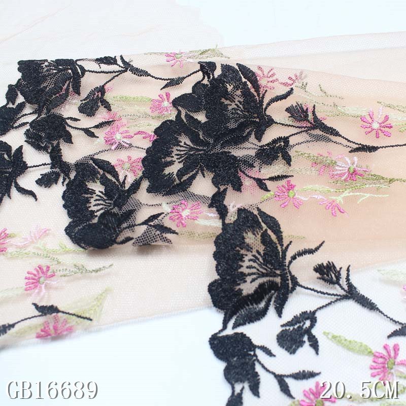 Fancy Embroidery Border Lace 21CM Nude Embroidered Lace Trim Mesh Fabrics Lace for Women sexy lingerie