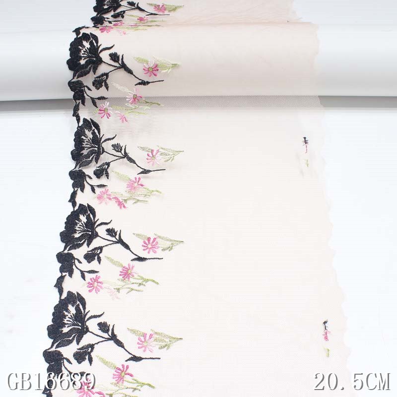 Fancy Embroidery Border Lace 21CM Nude Embroidered Lace Trim Mesh Fabrics Lace for Women sexy lingerie