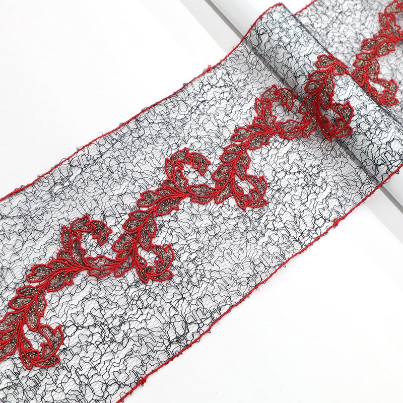 Special red and gold 13cm lace embroidery for Underwear accessories Flower Embroidery