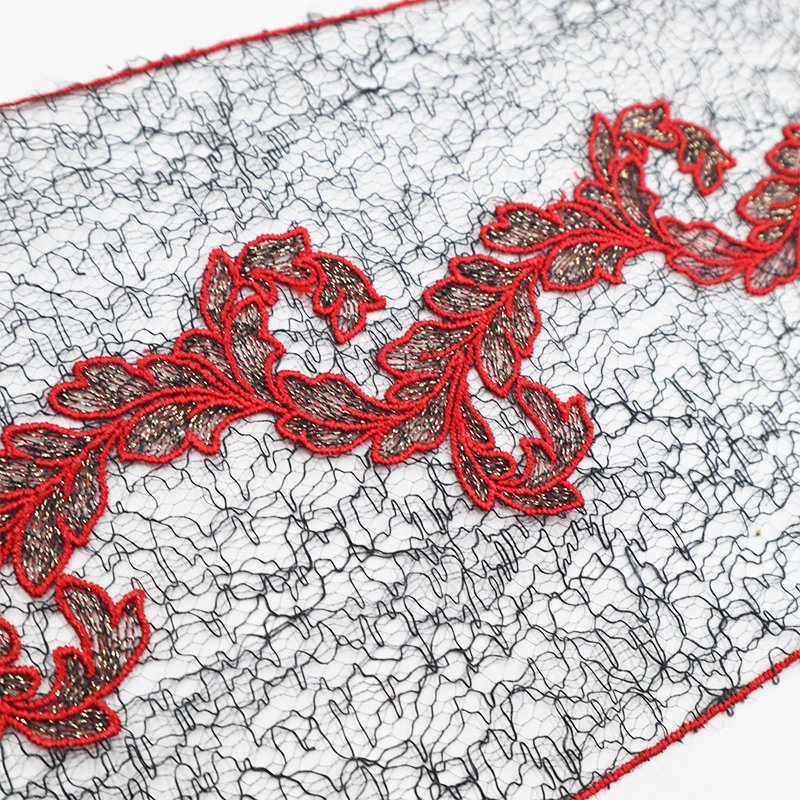 Special red and gold 13cm lace embroidery for Underwear accessories Flower Embroidery