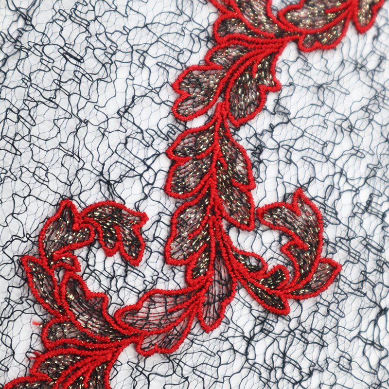 Special red and gold 13cm lace embroidery for Underwear accessories Flower Embroidery