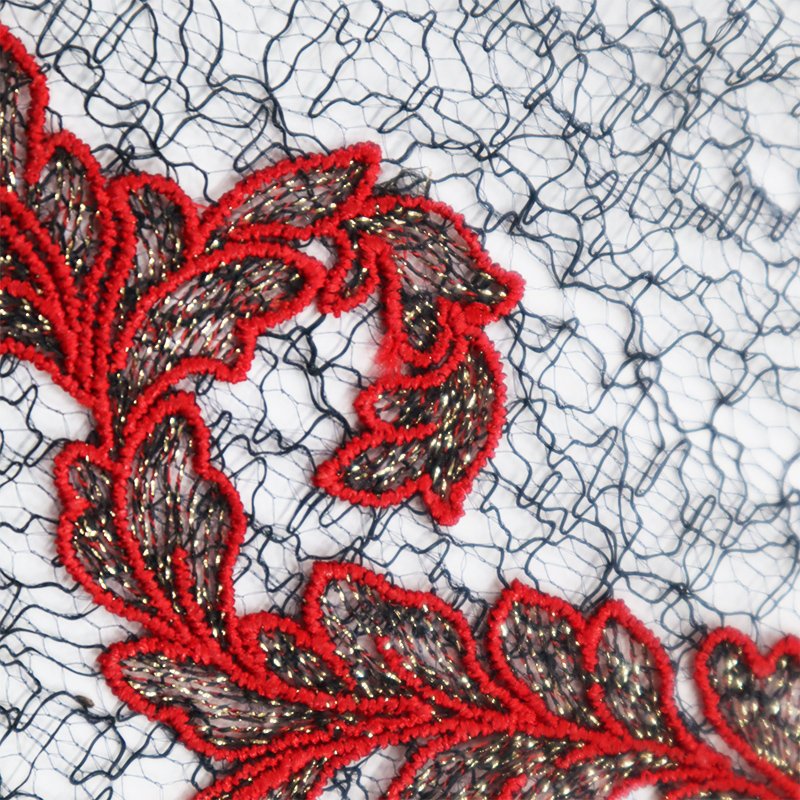 Special red and gold 13cm lace embroidery for Underwear accessories Flower Embroidery