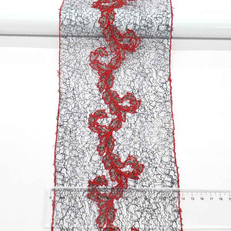 Special red and gold 13cm lace embroidery for Underwear accessories Flower Embroidery