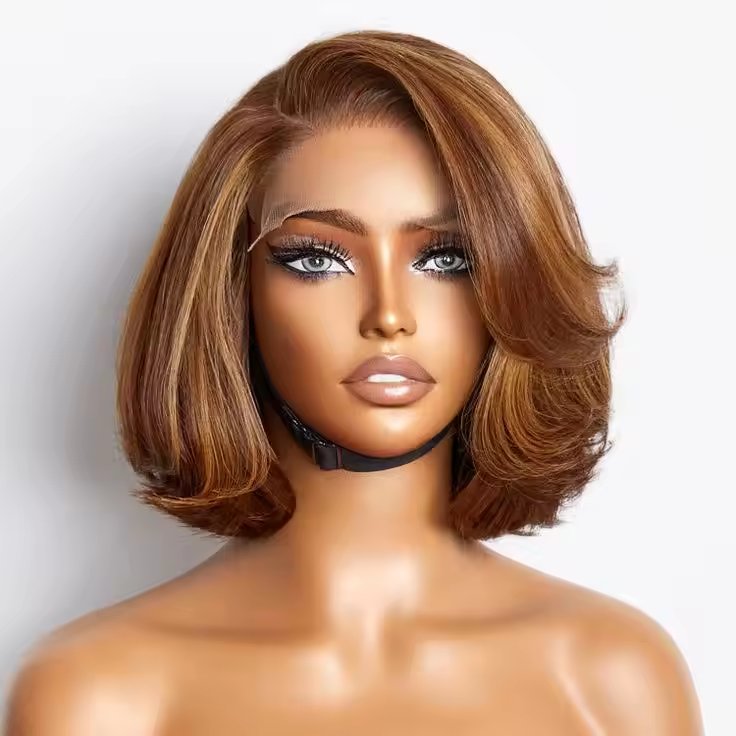 Highlight Color 5x5 Lace Closure Human Hair Wigs Short Layered Body Wave Lace Frontal Pixie Cut Bob Wig