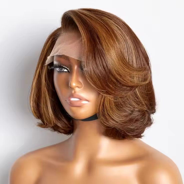 Highlight Color 5x5 Lace Closure Human Hair Wigs Short Layered Body Wave Lace Frontal Pixie Cut Bob Wig