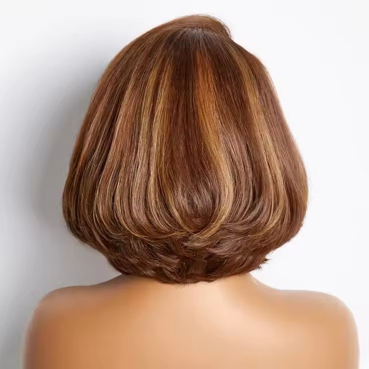 Highlight Color 5x5 Lace Closure Human Hair Wigs Short Layered Body Wave Lace Frontal Pixie Cut Bob Wig