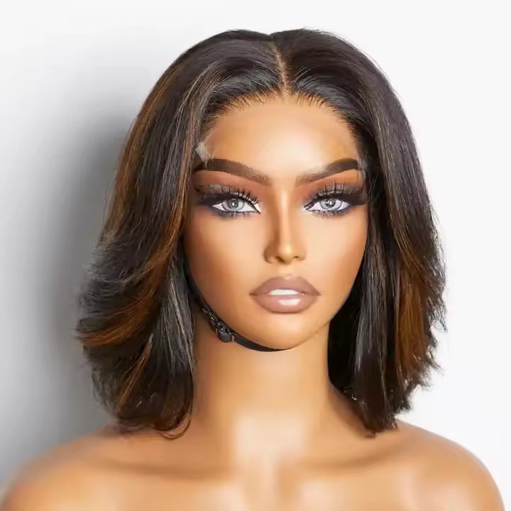 Highlight Color 5x5 Lace Closure Human Hair Wigs Short Layered Body Wave Lace Frontal Pixie Cut Bob Wig