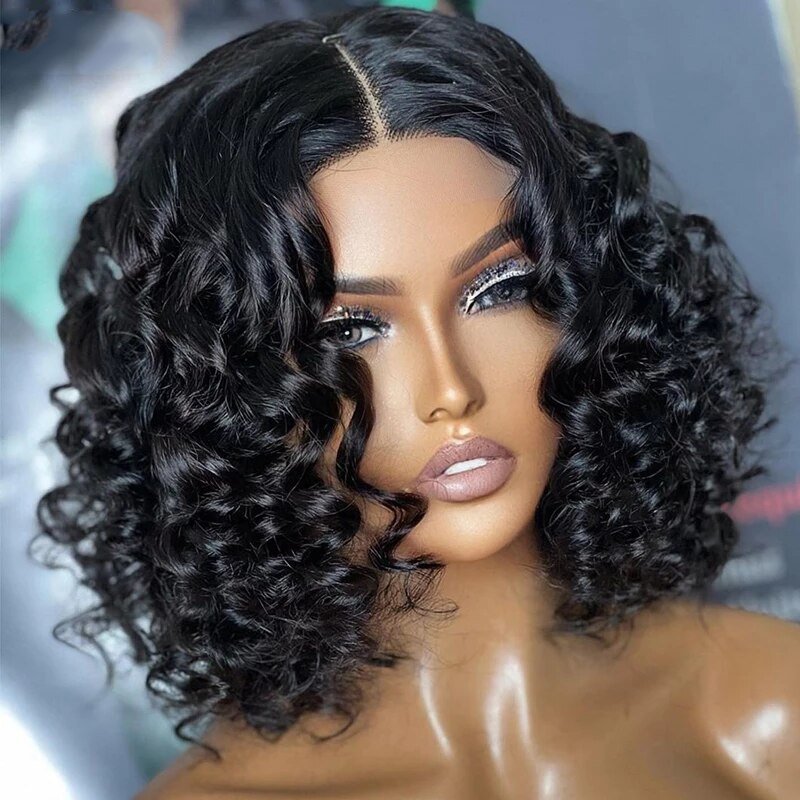 Natural Color Loose Wave Short Bob Wig Transparent Color Lace Front Closure Wig Brazilian Virgin Human Hair Wig For Women