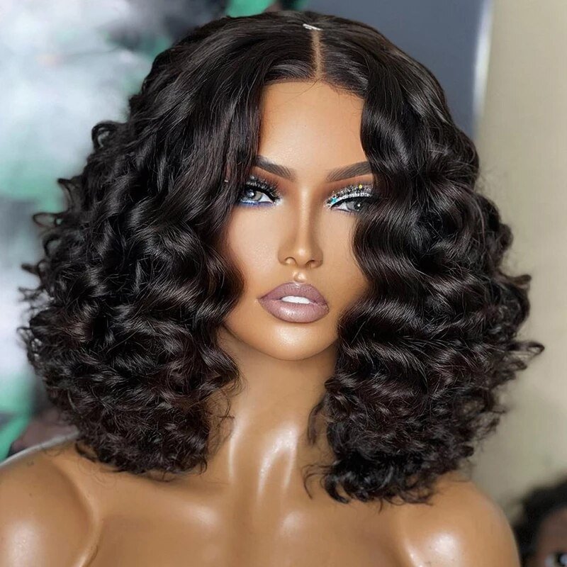 Natural Color Loose Wave Short Bob Wig Transparent Color Lace Front Closure Wig Brazilian Virgin Human Hair Wig For Women