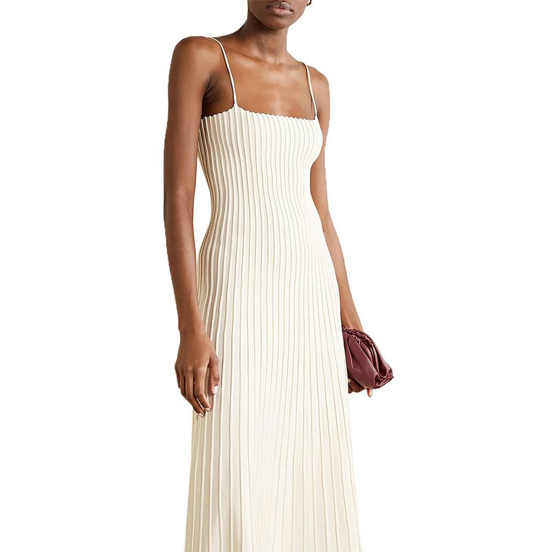 Custom Lady Elegant Evening dress Pleated Dresses Simple Yet Sensual Ribbed Knit Midi Dress