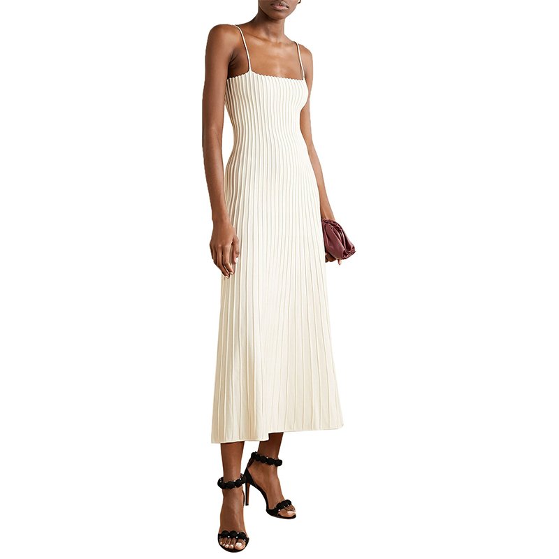 Custom Lady Elegant Evening dress Pleated Dresses Simple Yet Sensual Ribbed Knit Midi Dress