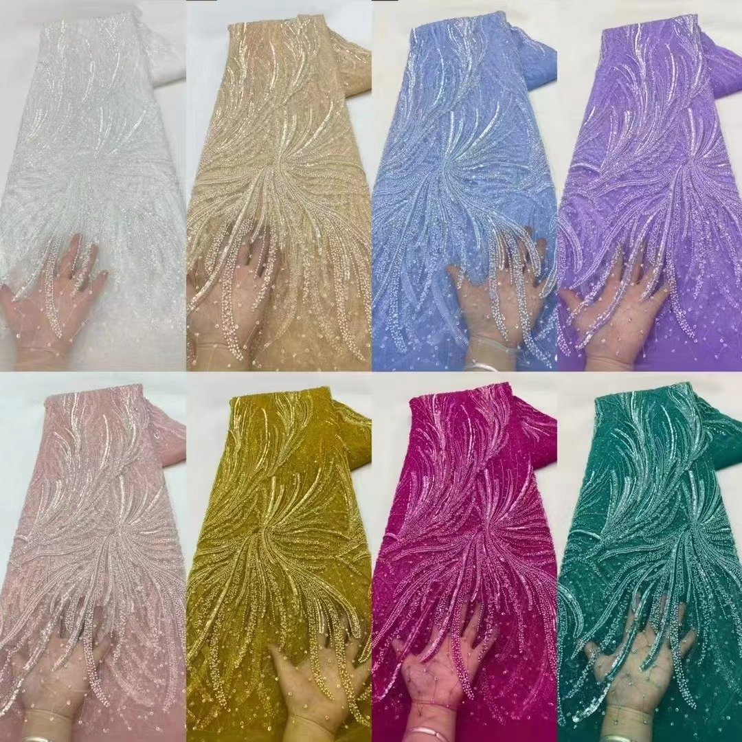 Hot Selling Fancy Laces Tulle Lace Beaded Embroidery Fabric