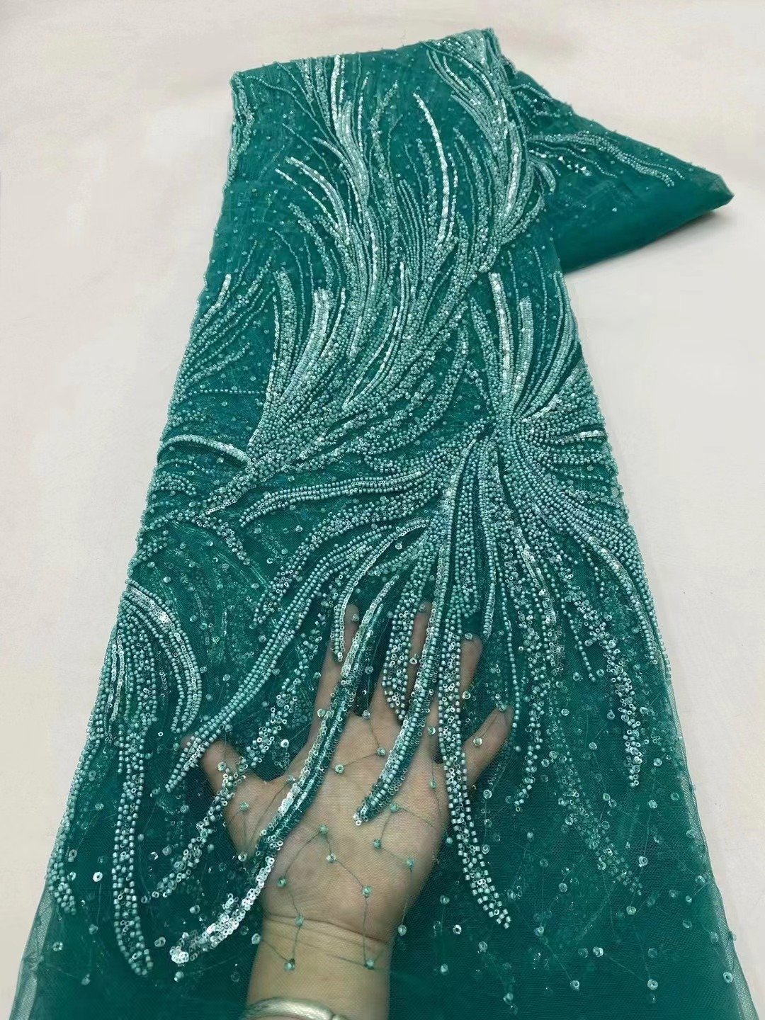 Hot Selling Fancy Laces Tulle Lace Beaded Embroidery Fabric