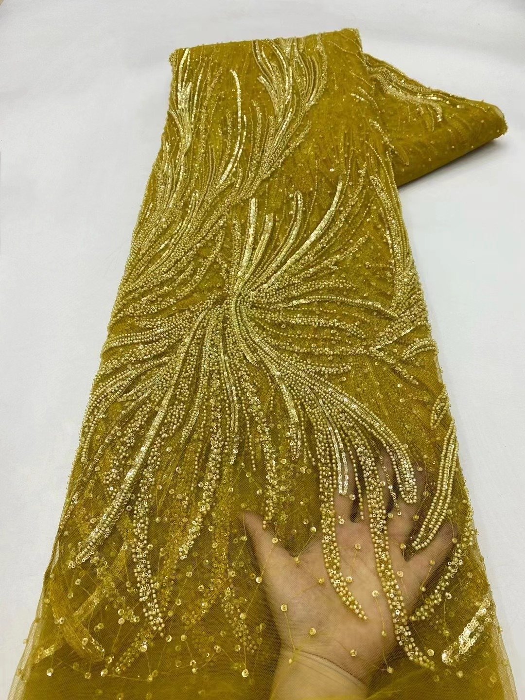 Hot Selling Fancy Laces Tulle Lace Beaded Embroidery Fabric
