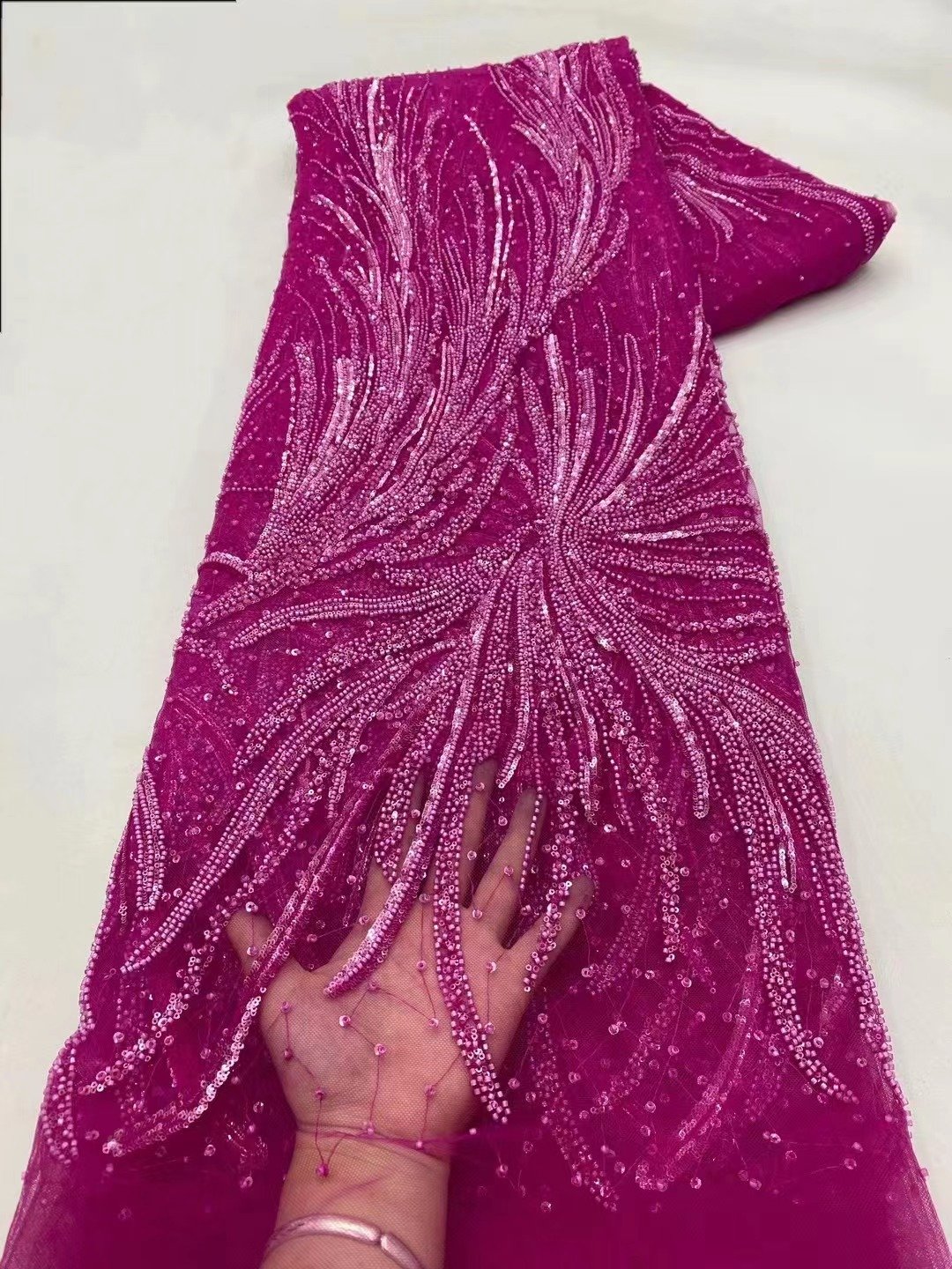 Hot Selling Fancy Laces Tulle Lace Beaded Embroidery Fabric