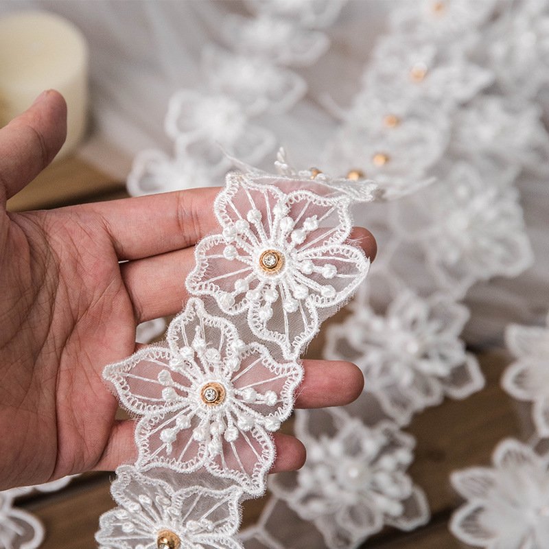 Handmade floral embroidery lace garment accessories handmade neckline sleeve skirt trim Embroidery fabric 3d flower lace fabric