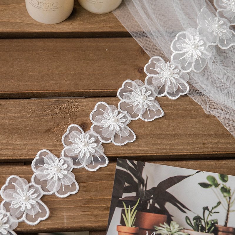 Handmade floral embroidery lace garment accessories handmade neckline sleeve skirt trim Embroidery fabric 3d flower lace fabric