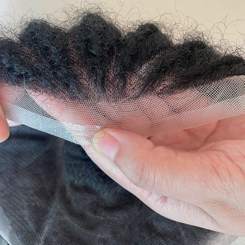 In stock wholesale Indian 1B# braid afro curly lace base cuticle aligned Virgin hair piece Human Hair wig Toupee for black men