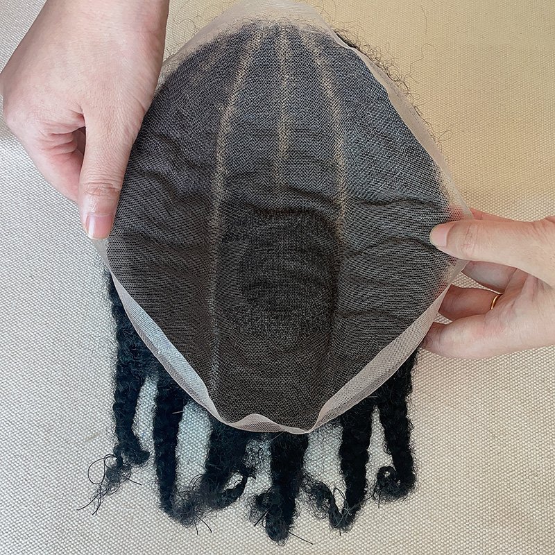 In stock wholesale Indian 1B# braid afro curly lace base cuticle aligned Virgin hair piece Human Hair wig Toupee for black men