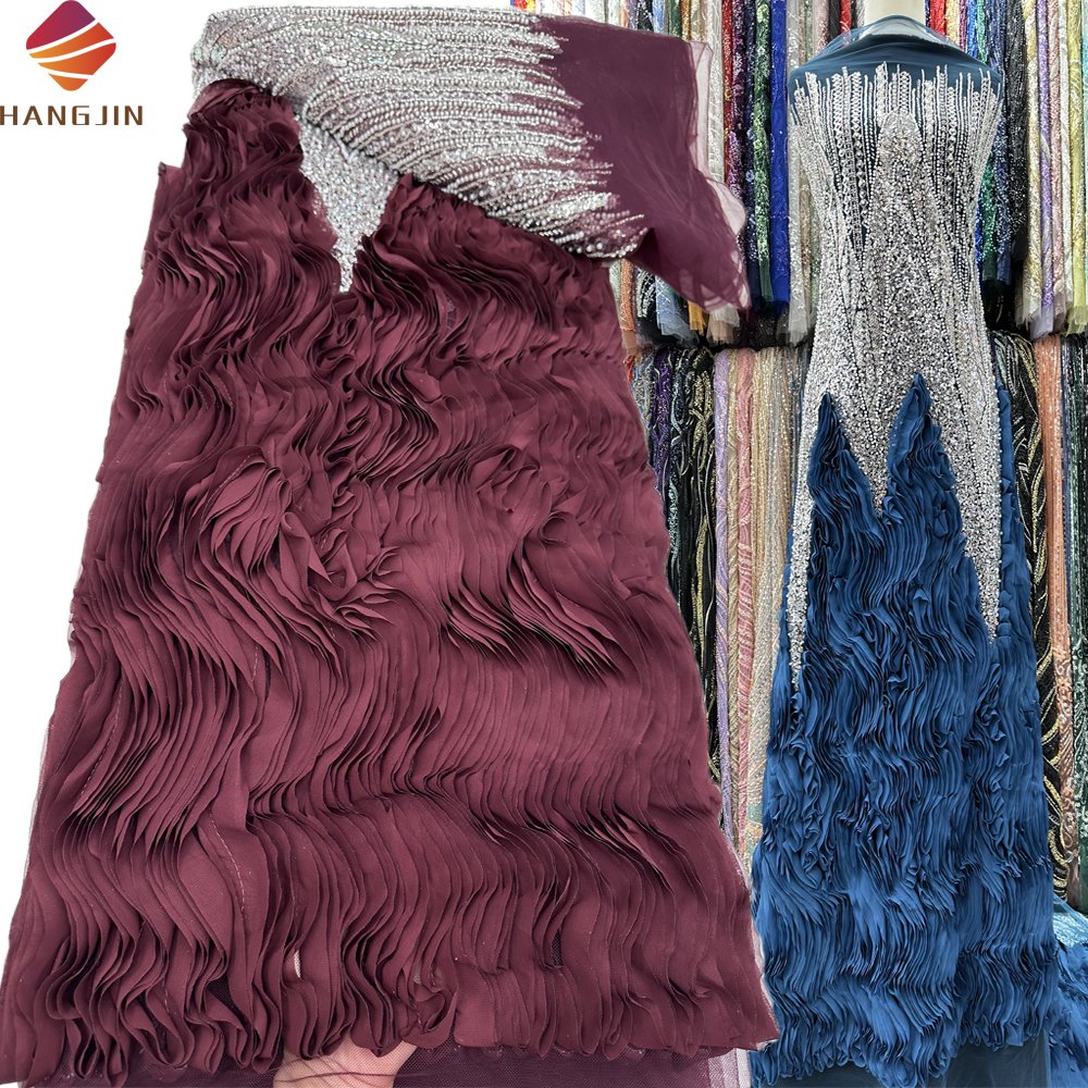 High End Fashion African French Tulle Bridal 3D Applique Embroidery Heavy Beaded Lace Fabric With Sequins Luxury For Weddings