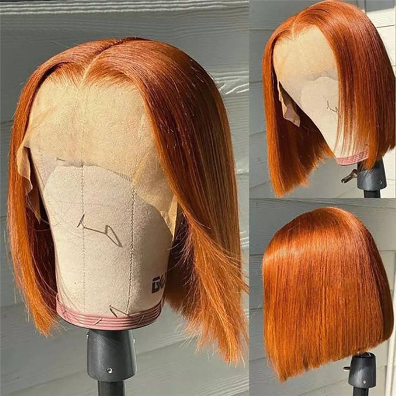 Ginger Orange Deep Wave Curly Wig Ginger Orange Closure Bob Wigs Straight Ginger Bob Lace Front Wig Wholesale