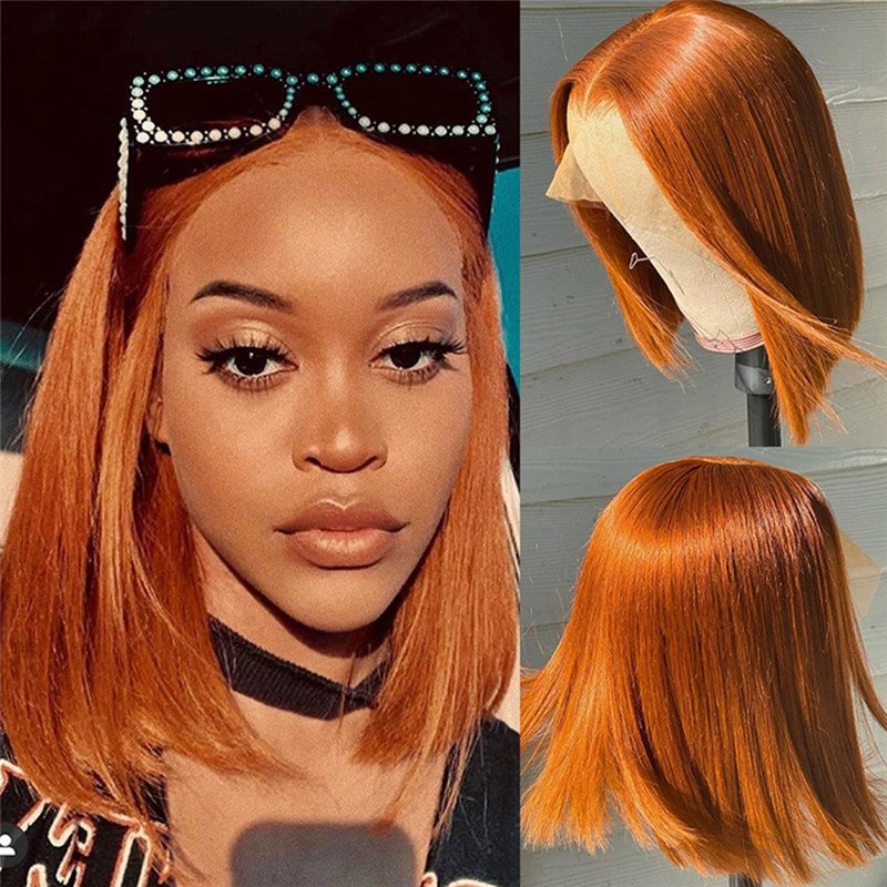 Ginger Orange Deep Wave Curly Wig Ginger Orange Closure Bob Wigs Straight Ginger Bob Lace Front Wig Wholesale