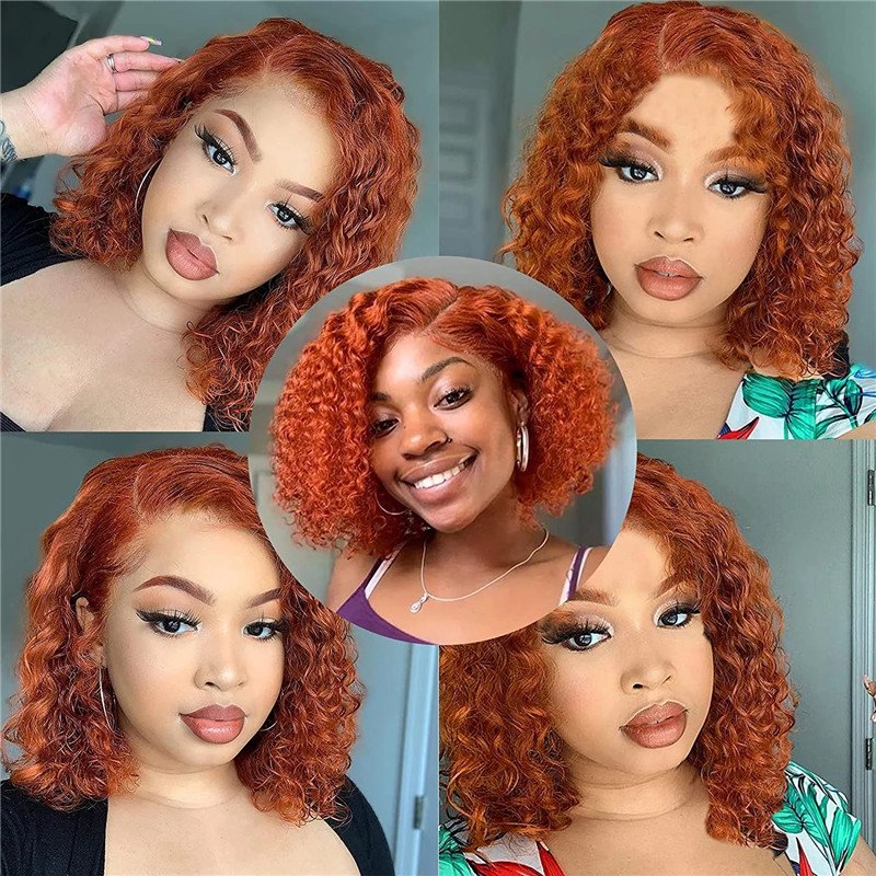 Ginger Orange Deep Wave Curly Wig Ginger Orange Closure Bob Wigs Straight Ginger Bob Lace Front Wig Wholesale