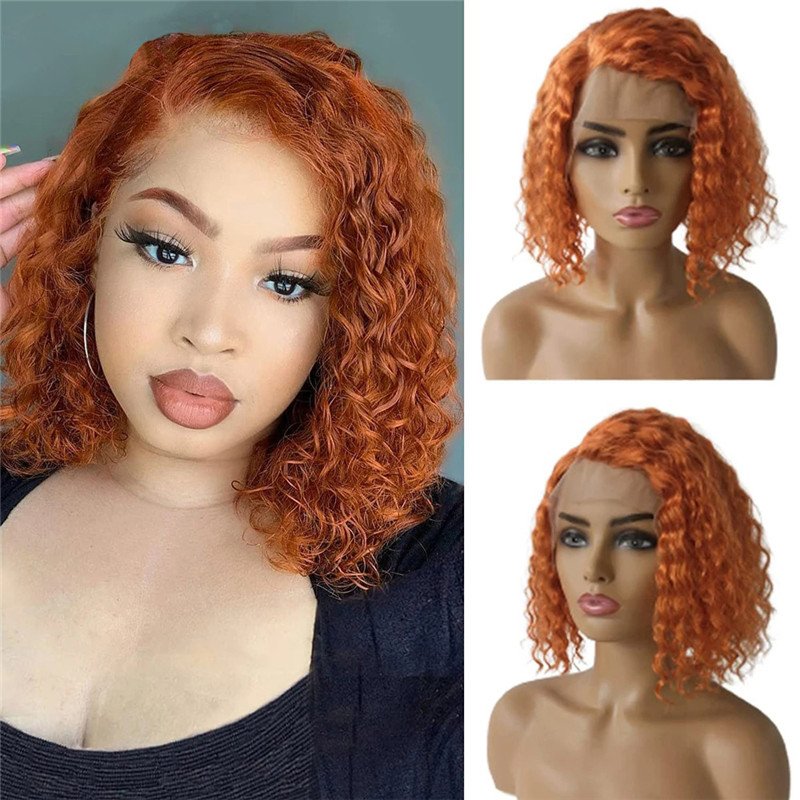 Ginger Orange Deep Wave Curly Wig Ginger Orange Closure Bob Wigs Straight Ginger Bob Lace Front Wig Wholesale