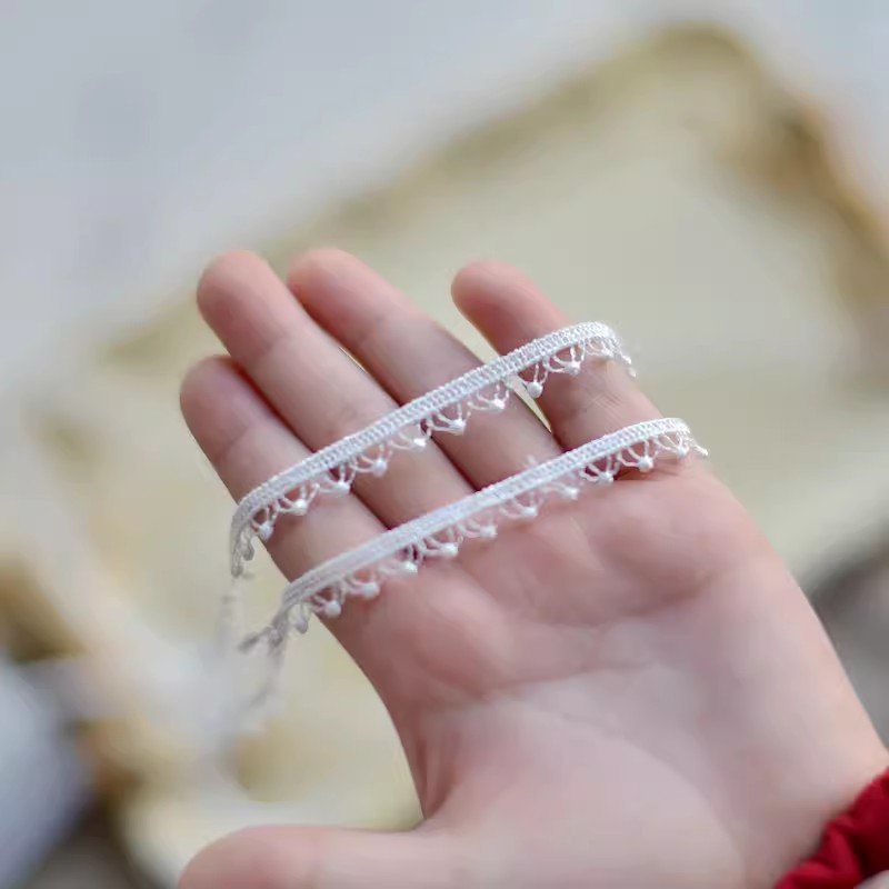 Width 6 mm white lace dots Embroidered soluble water lace bar code for dress decorations