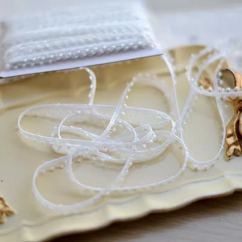 Width 6 mm white lace dots Embroidered soluble water lace bar code for dress decorations
