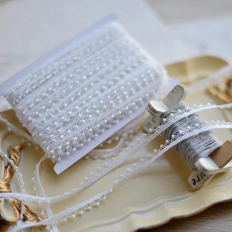 Width 6 mm white lace dots Embroidered soluble water lace bar code for dress decorations