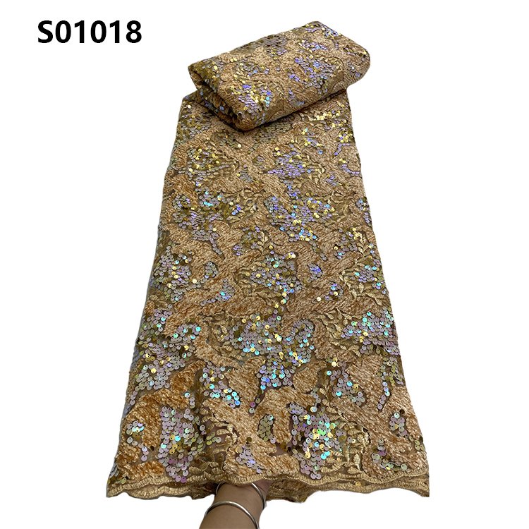 CHOCOO Glitter Sequin Embroidered African Lace Fabric Wholesale Price Soft Bridal Dress Lace Fabric