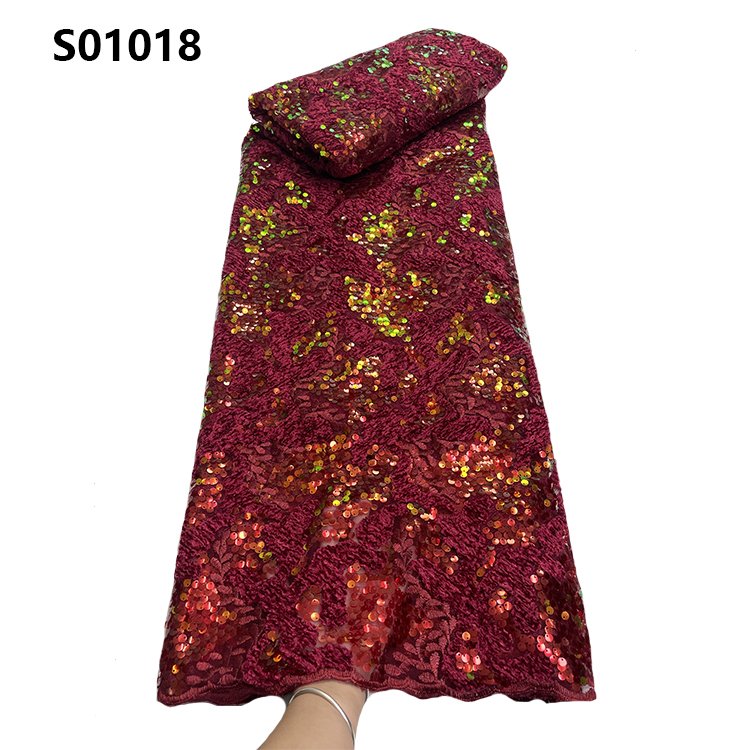 CHOCOO Glitter Sequin Embroidered African Lace Fabric Wholesale Price Soft Bridal Dress Lace Fabric