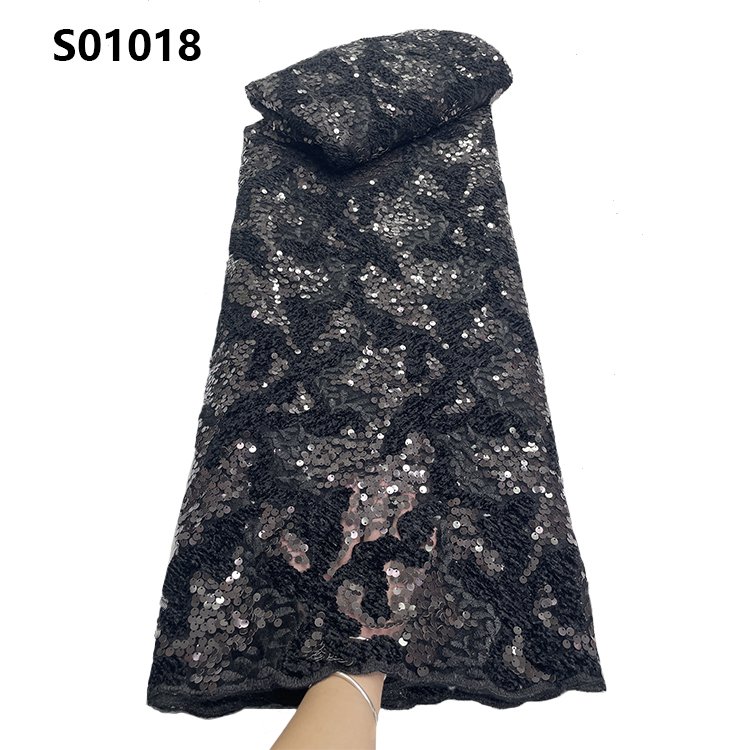 CHOCOO Glitter Sequin Embroidered African Lace Fabric Wholesale Price Soft Bridal Dress Lace Fabric