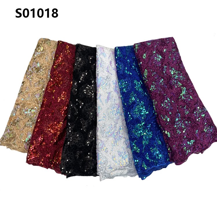 CHOCOO Glitter Sequin Embroidered African Lace Fabric Wholesale Price Soft Bridal Dress Lace Fabric