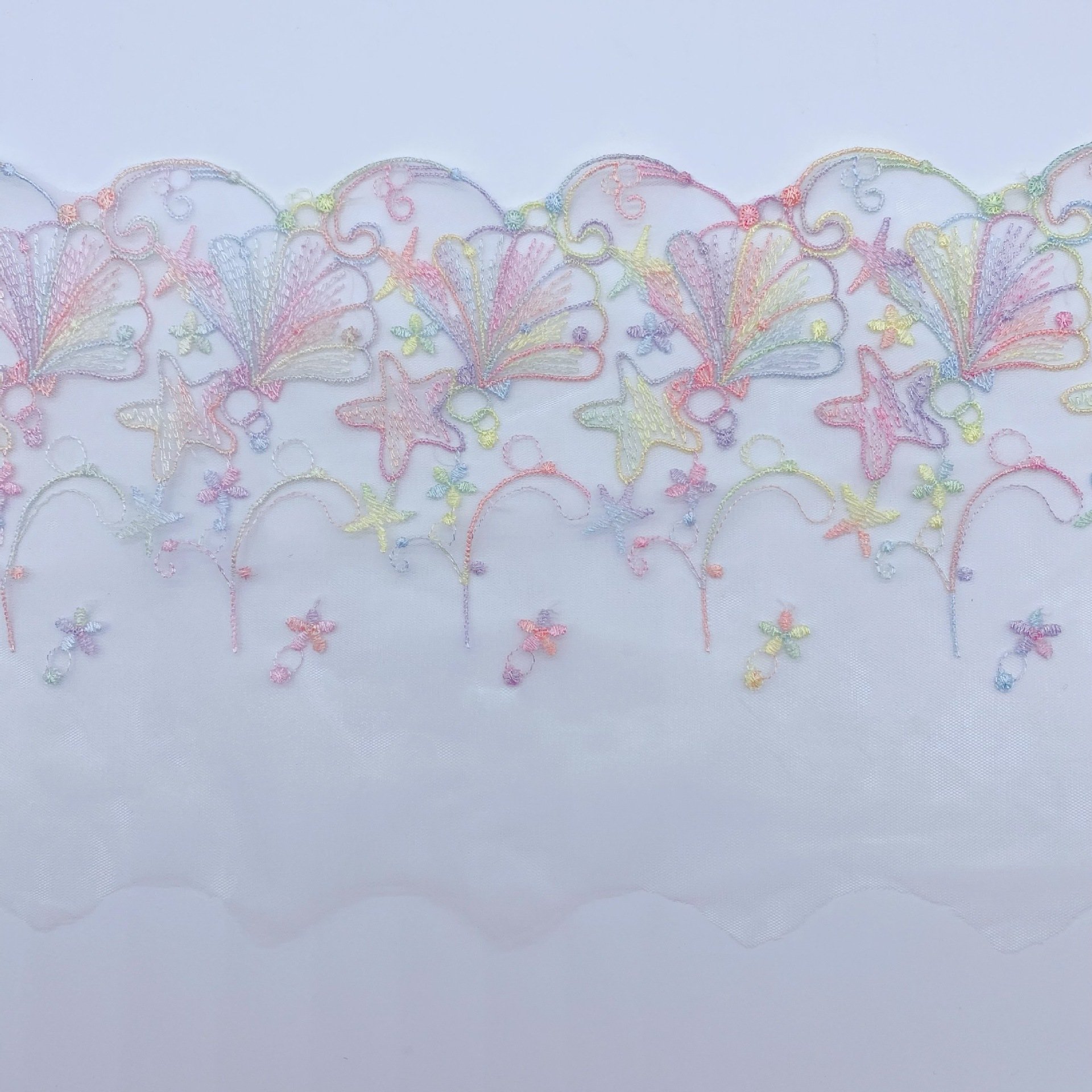 Width 15.3 cm Polyester colorful Tulle Soft embroidery Lace trim Fabric stars mesh lace For women dress