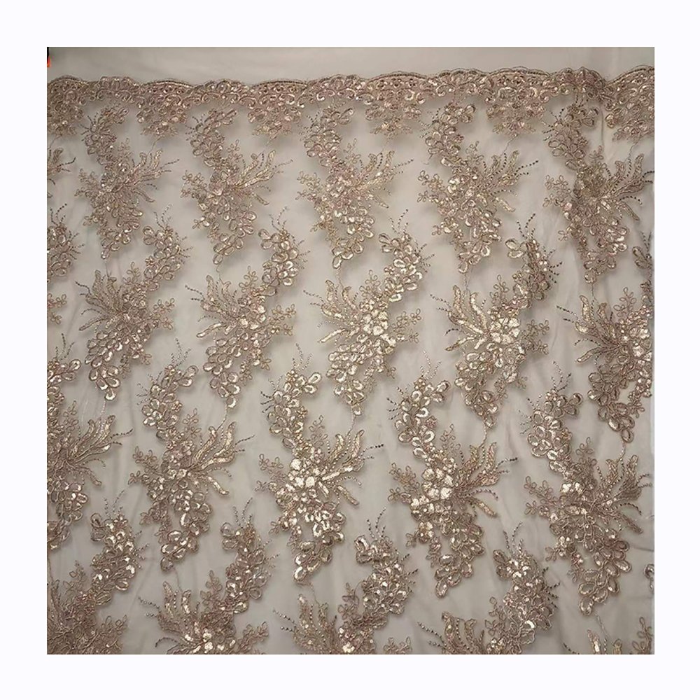 High end 3D mesh sequin embroidery fabric for wedding dress, 100% polyester embroidery fabric/