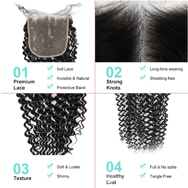 Best Quality Cheap Price HD Deep Wave Curly Lace Closure 4x4 5x5 6x6 free part middle part three part lace closure human hair