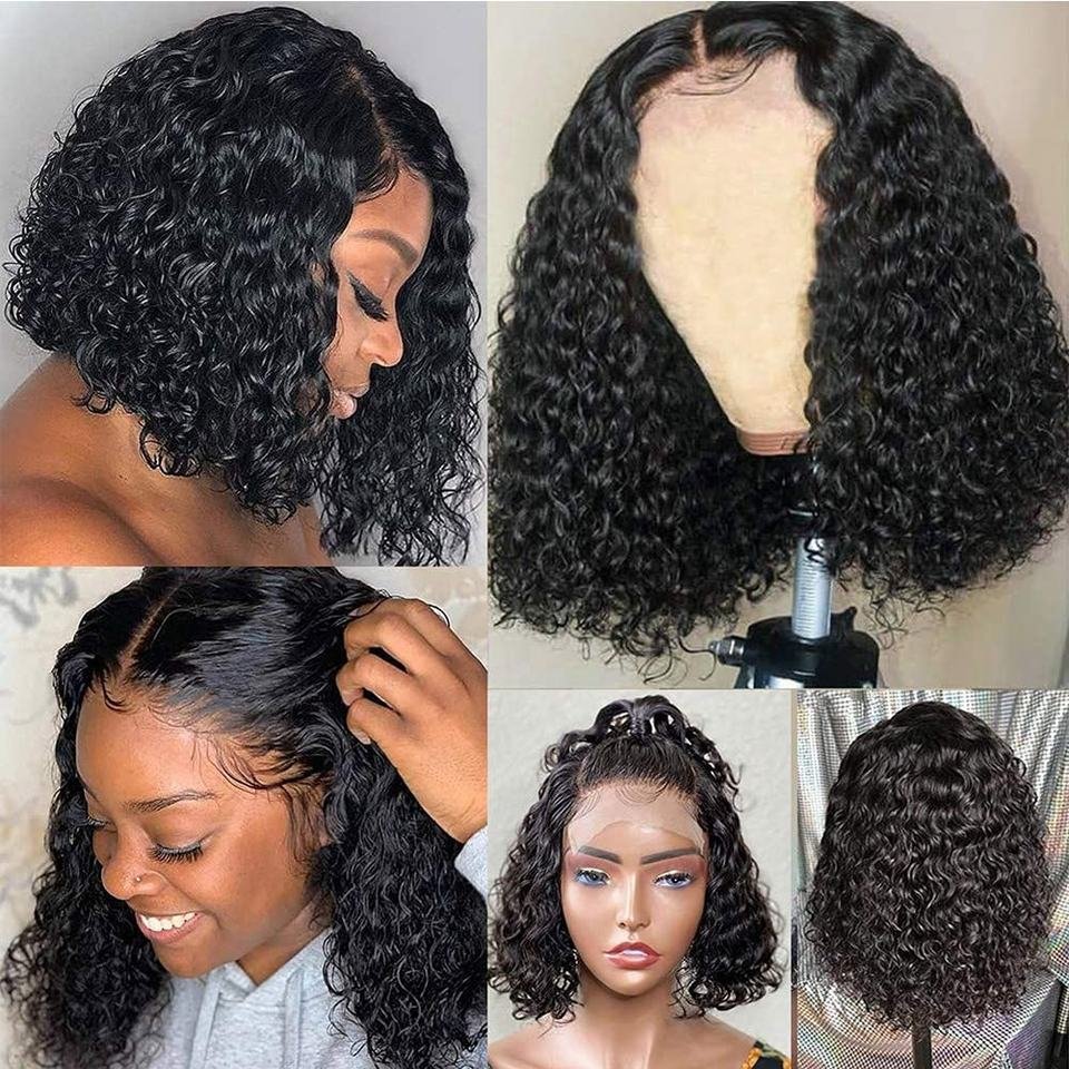 Cheap Natural Human Hair Hd Full Transparent Lace Water Wave Short Bob Wig Raw Indian Virgin Human Hair Lace Frontal Wig