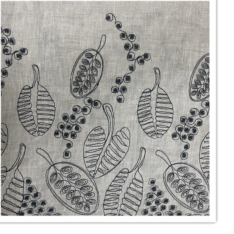 High quality embroidery fabric garment linen fabric flower border design