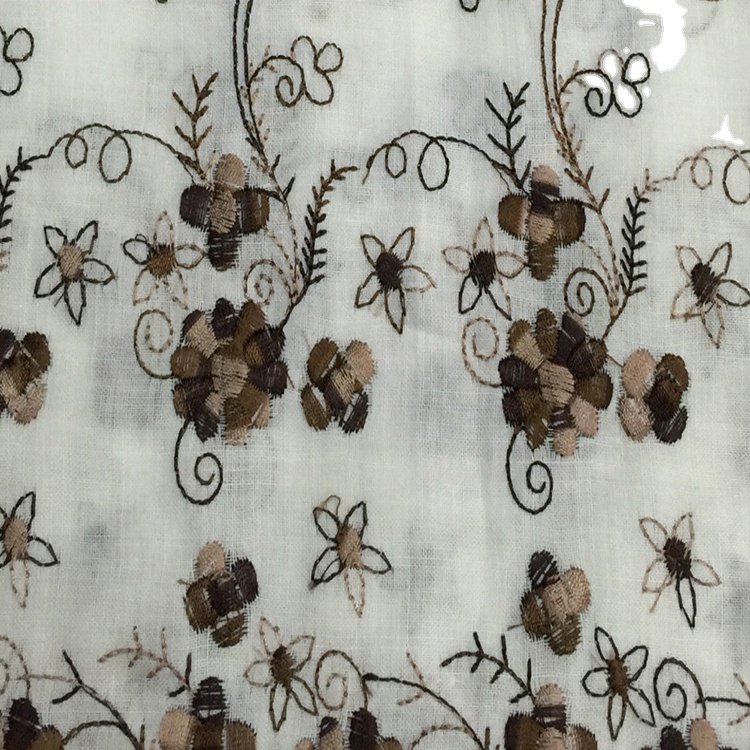 High quality embroidery fabric garment linen fabric flower border design