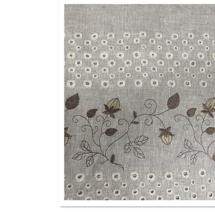 High quality embroidery fabric garment linen fabric flower border design